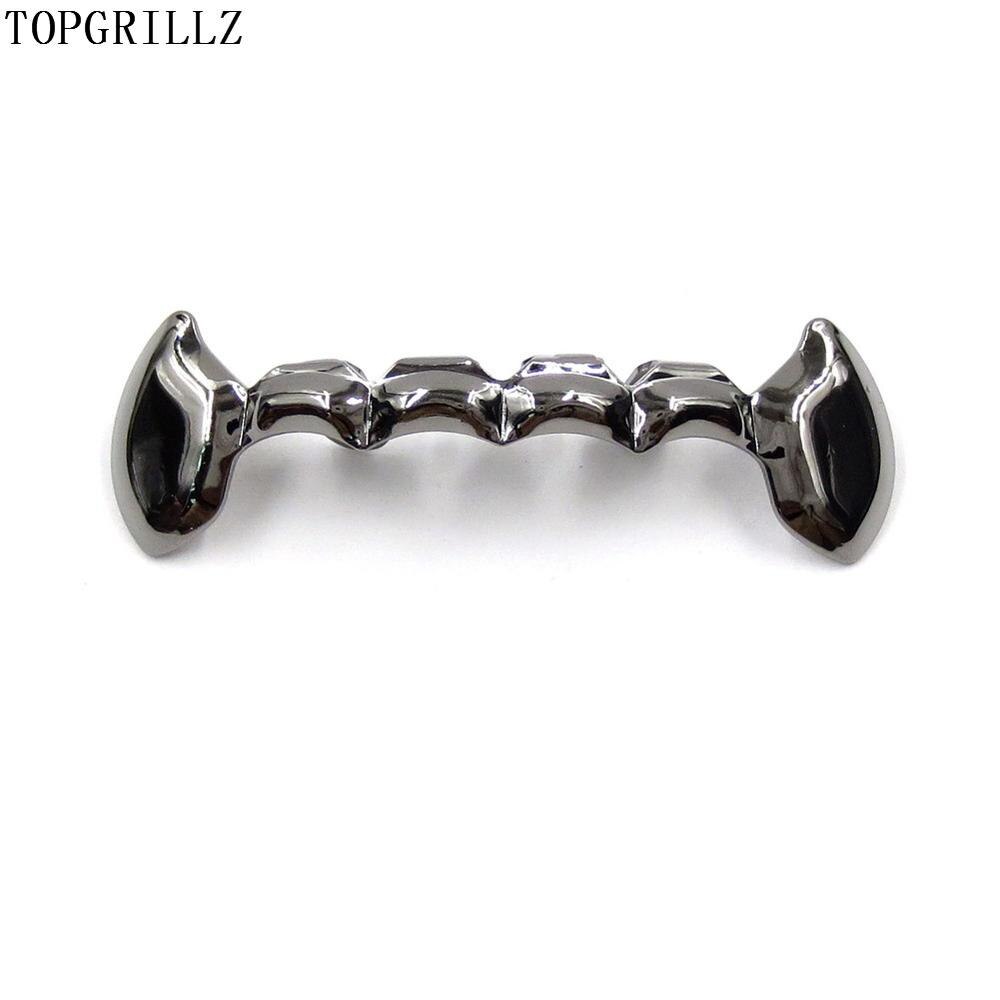 TOPGRILLZ Fang Grillz Set Gold Color Plated Half Teeth Dracula Vampire Fangs Slim Grills Gold Top & Bottom Grillz Teeth Set