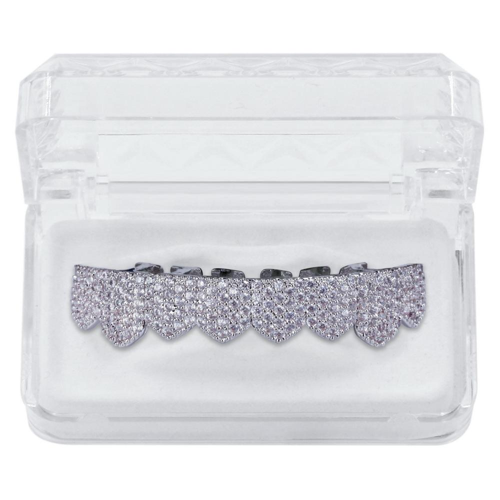 TOPGRILLZ Fit Gold Silver Color Iced Out Hip Hop Teeth Grillz Micro Pave Cubic Zircon Top & Bottom Teeth Grills Set