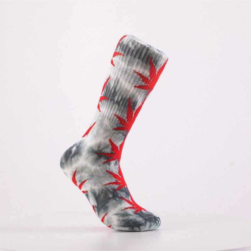2019 High-quality Tie-dyed Maple Leaf Socks Long Fashion Weed Socks Men Skateboard Hiphop Socks Meias Women Couple Socks 1 Pairs