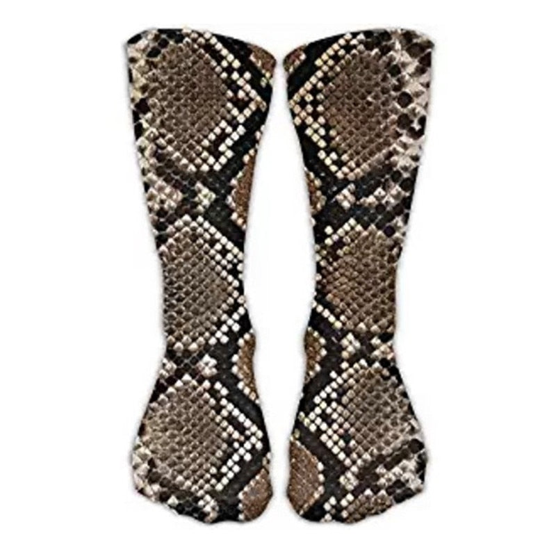 Leopard Snake Sexy Novelty Socks Women Funny Casual Cotton High Knee Socks Female Harajuku Happy Cartoon 3D Printed Men's Socks