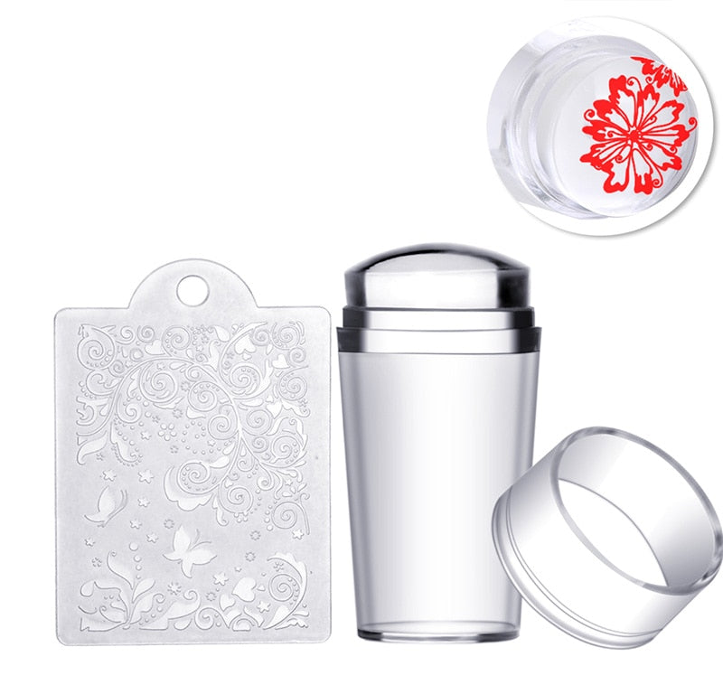 Biutee Nail Art Templates Pure Clear Jelly Silicone nail stamping plates Scraper with Stamping Gel Kit Nail Stamp Nail Art