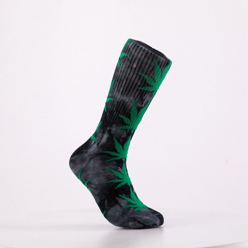 2019 High-quality Tie-dyed Maple Leaf Socks Long Fashion Weed Socks Men Skateboard Hiphop Socks Meias Women Couple Socks 1 Pairs