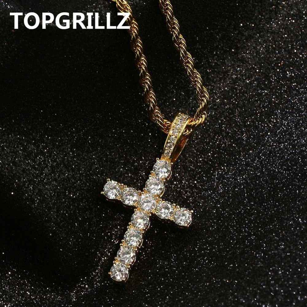 TOPGRILLZ Hip Hop Pico Harvey Cross Pendant Necklace Micro Pave AAAA+ Cubic Zirconia Egyptian Style With 24" 30" Chain