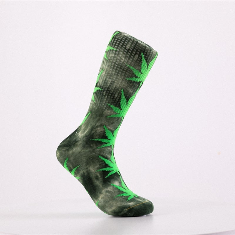 2019 High-quality Tie-dyed Maple Leaf Socks Long Fashion Weed Socks Men Skateboard Hiphop Socks Meias Women Couple Socks 1 Pairs