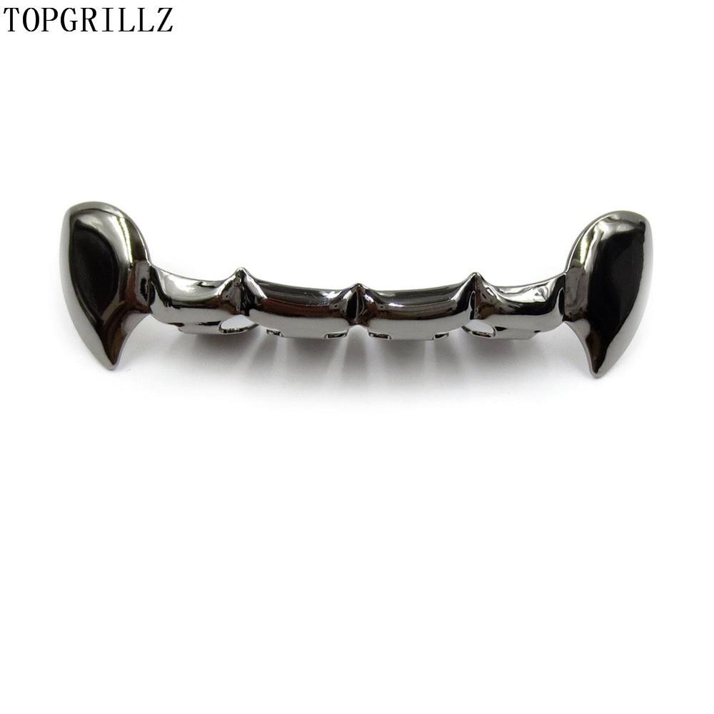 TOPGRILLZ Fang Grillz Set Gold Color Plated Half Teeth Dracula Vampire Fangs Slim Grills Gold Top & Bottom Grillz Teeth Set