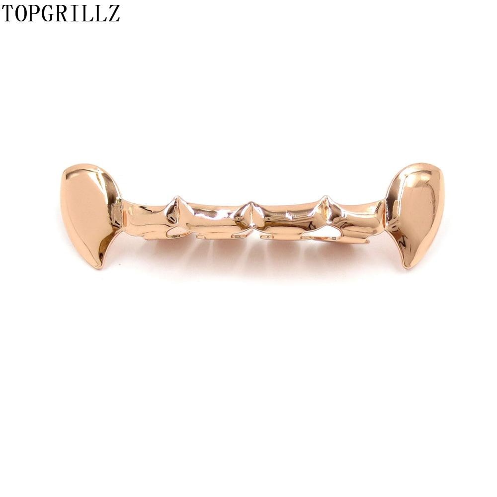 TOPGRILLZ Fang Grillz Set Gold Color Plated Half Teeth Dracula Vampire Fangs Slim Grills Gold Top & Bottom Grillz Teeth Set