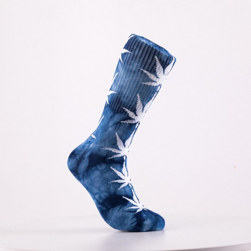 2019 High-quality Tie-dyed Maple Leaf Socks Long Fashion Weed Socks Men Skateboard Hiphop Socks Meias Women Couple Socks 1 Pairs
