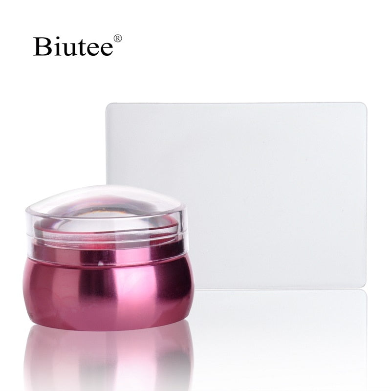 Biutee Nail Art Templates Pure Clear Jelly Silicone nail stamping plates Scraper with Stamping Gel Kit Nail Stamp Nail Art