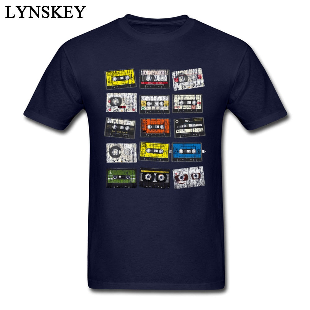 Retro Vintage Cassettes Mens T Shirts Short Sleeve 100% Slim Fit Tshirts Hip Hop Men Male Round Collar