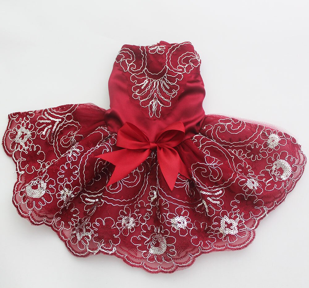 Dog Cat Wedding Dress Tutu Princess Pet puppy Dresses Embroidery&Bow Clothes Apperal 3 colours