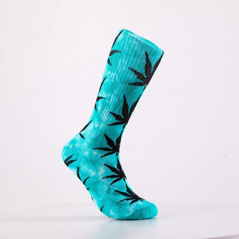 2019 High-quality Tie-dyed Maple Leaf Socks Long Fashion Weed Socks Men Skateboard Hiphop Socks Meias Women Couple Socks 1 Pairs