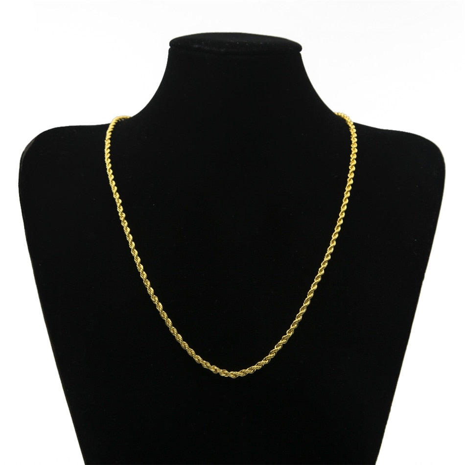 UWIN Men Women Hip Hop Rapper's Chain 3mm 18'' 20" 24" 30" Stainless steel Gold Color Rope Link Necklace Fashion Hip hop Jewelry