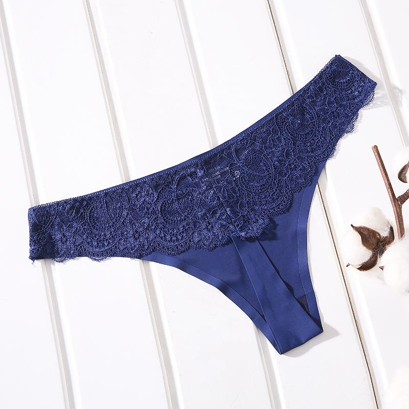 1 Pcs Female Ice Silk Thongs Underwear For Woman Sexy Lace Seamless Mid Rise Cotton Crotch Woman G-string Free Shipping BANNRIOU
