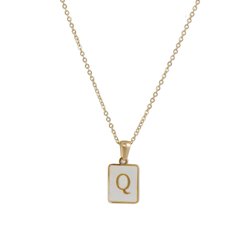 2021 Trend 18K Golden Chain Necklaces Male Square Natural Shell Initial Letters Pendant Stainless Steel Jewelry for Women Gifts