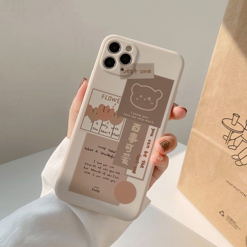 Retro chocolate smile sweet bear art Phone Case For iPhone 13 12 11 Pro Max Xr Xs Max 7 8 Plus 13mini 7Plus case Cute soft cover