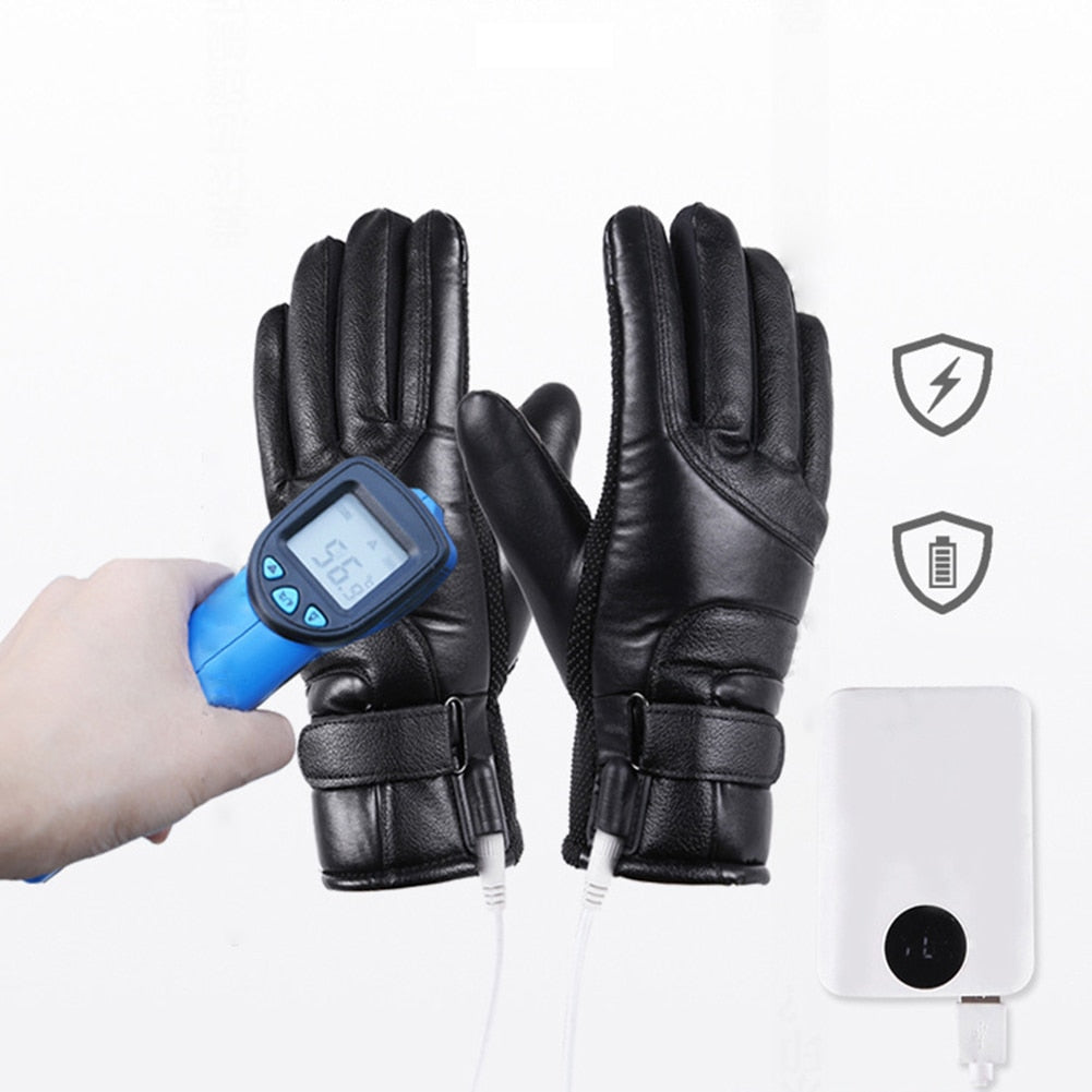 Motorcycle Electric Heated Gloves Windproof For Cycling Skiing Winter Warm Heating Gloves USB Powered For Men Women Sports Ski