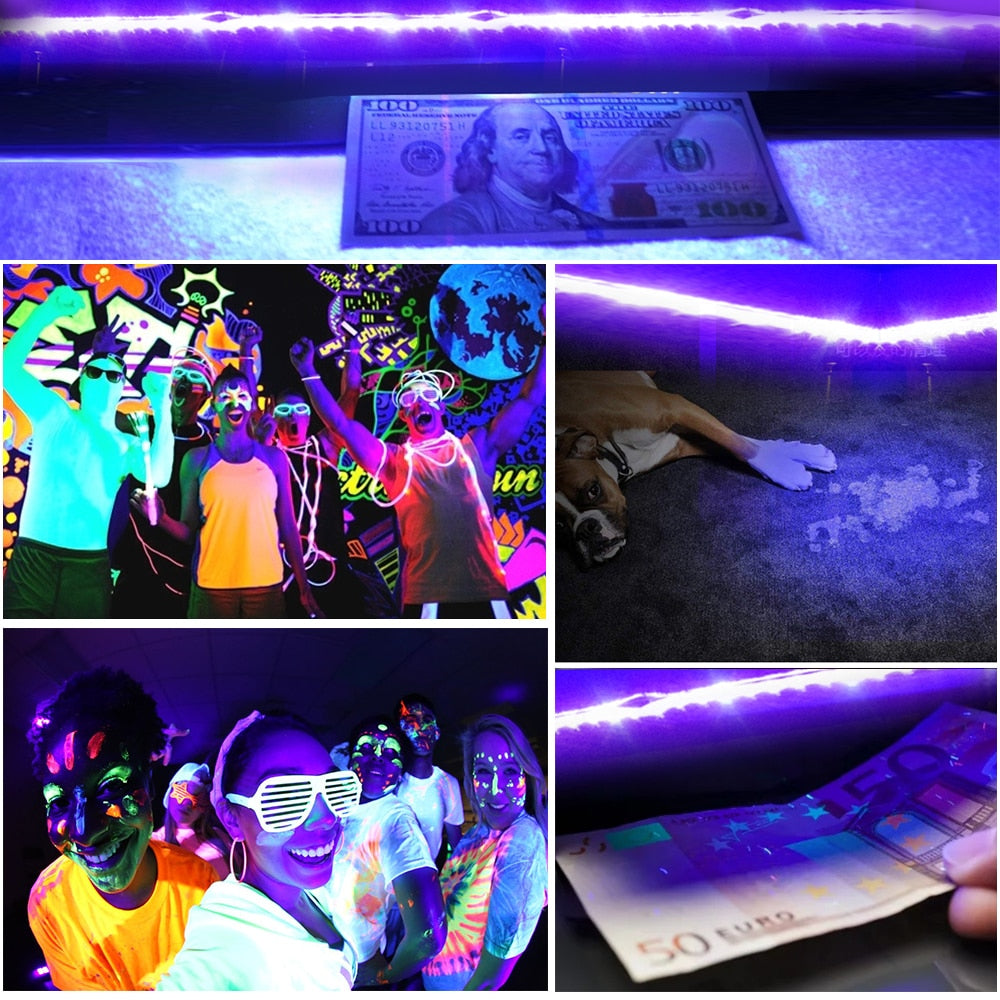UV LED Strip Light 5V DC 2835 0.5M 1M 2M Waterproof Purple Ribbon Ultraviolet USB Rope Tape for DJ Fluorescence