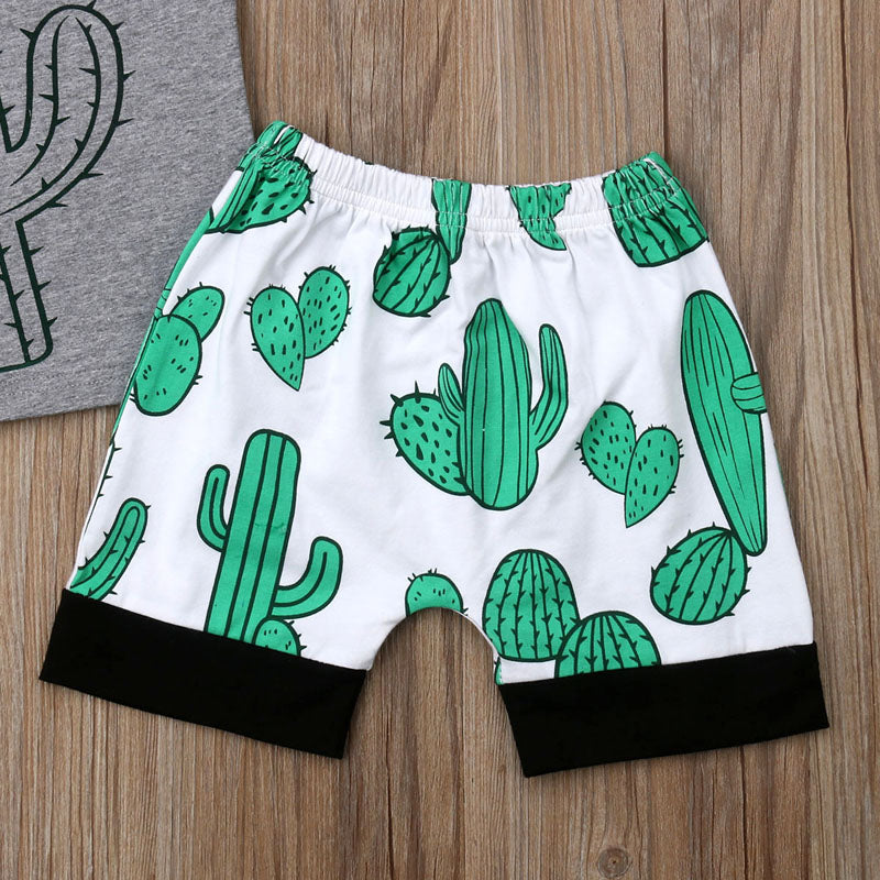 lioraitiin New Casual Toddler Baby Boy Casual Short Sleeve Clothes Cactus Tops T-Shirt Shorts Summer Outfits Set