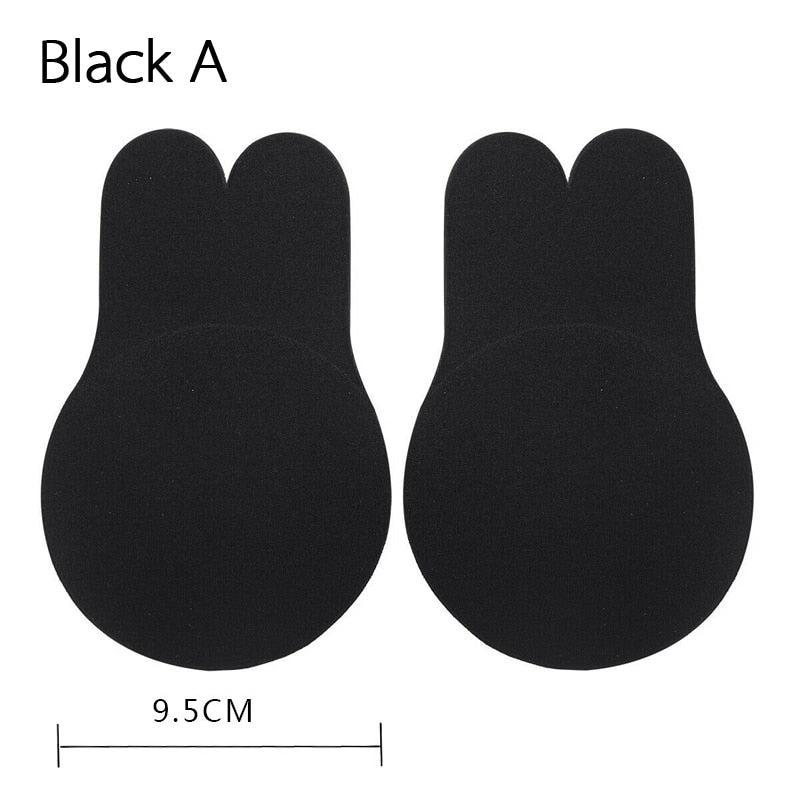 2Pcs Women Invisible Push Up Breast Rabbit Ear Reusable Silicone Bust Nipple Cover Pasties Stickers Adhesive Bra Lift Tape