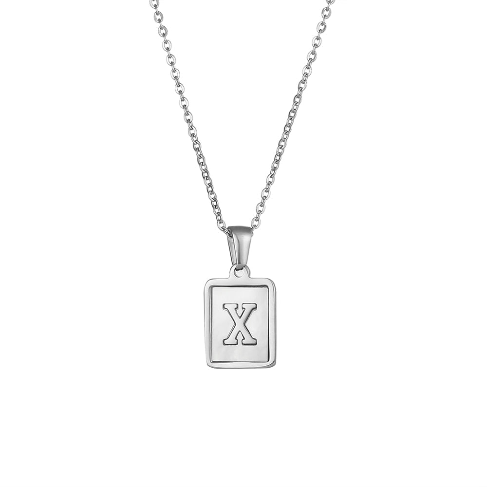 2021 Trend 18K Golden Chain Necklaces Male Square Natural Shell Initial Letters Pendant Stainless Steel Jewelry for Women Gifts