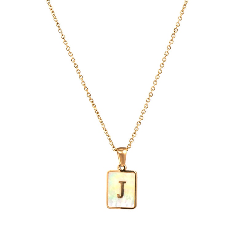 2021 Trend 18K Golden Chain Necklaces Male Square Natural Shell Initial Letters Pendant Stainless Steel Jewelry for Women Gifts