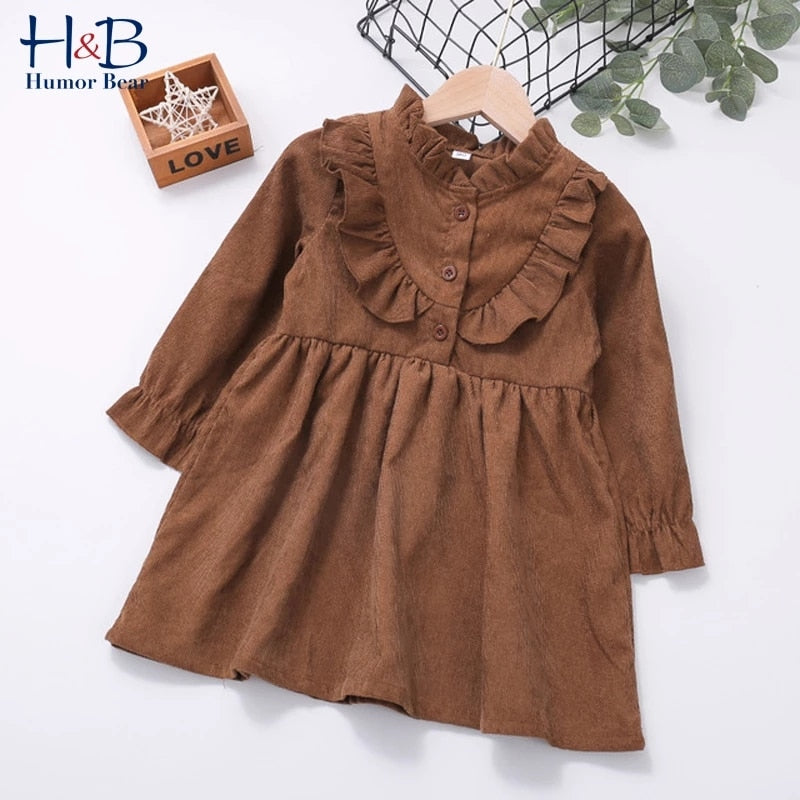 Humor Bear Girls Floral Dress NEW Baby Girls Dress Party College Style Lapel Princess Dress Fashion Kids Children Clothing