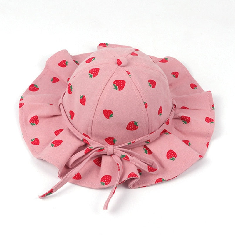 Cute Summer Baby Girl Bucket Hat Print Outdoor Bowknot Kids Girl Sun Hat Children Intant Toddler Panama Beach Cap