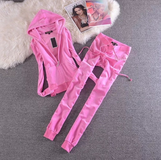 2022 Women's Elegant Velvet Tracksuit Two Piece Set Women Sexy Hooded Long Sleeve Top And Pants Bodysuit Suit
