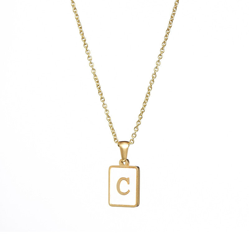 2021 Trend 18K Golden Chain Necklaces Male Square Natural Shell Initial Letters Pendant Stainless Steel Jewelry for Women Gifts
