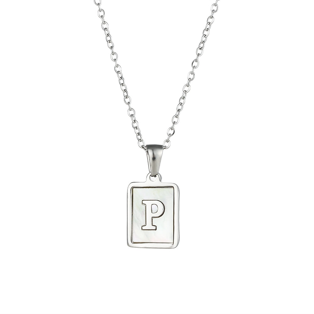 2021 Trend 18K Golden Chain Necklaces Male Square Natural Shell Initial Letters Pendant Stainless Steel Jewelry for Women Gifts