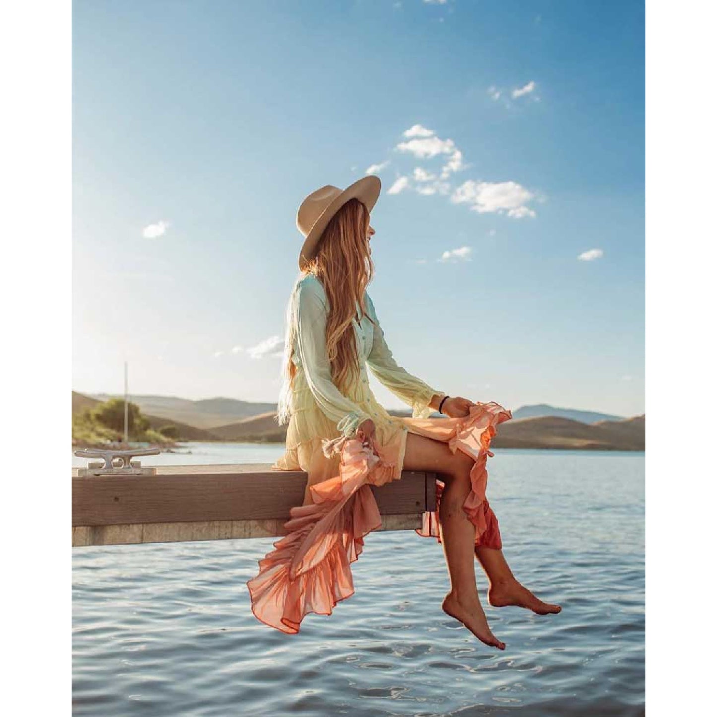 Women's deep V long sleeve gradual change dress long skirt