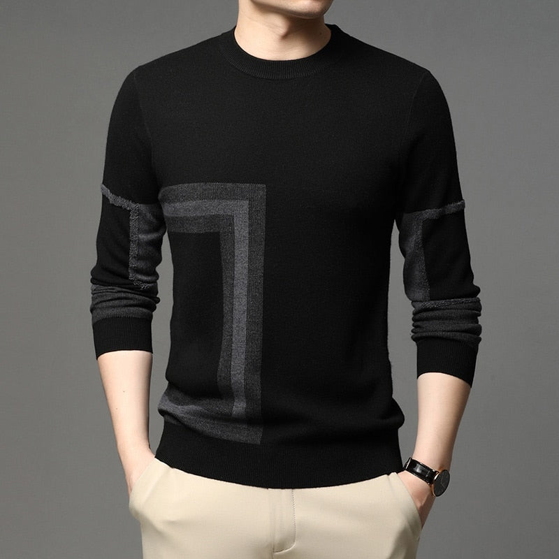 2022 New Fashion High End Designer Brand Mens Knit Black Wool Pullover Sweater Crew Neck Autum Winter Casual Jumper Mens Clothes