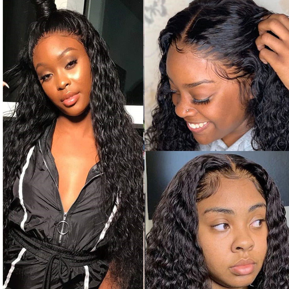 Blonde Highlight Curly Human Hair Wigs Water Wave Lace Front Wig For Women Short Bob Wig Deep Wave Frontal Wig Natural Hair 100%