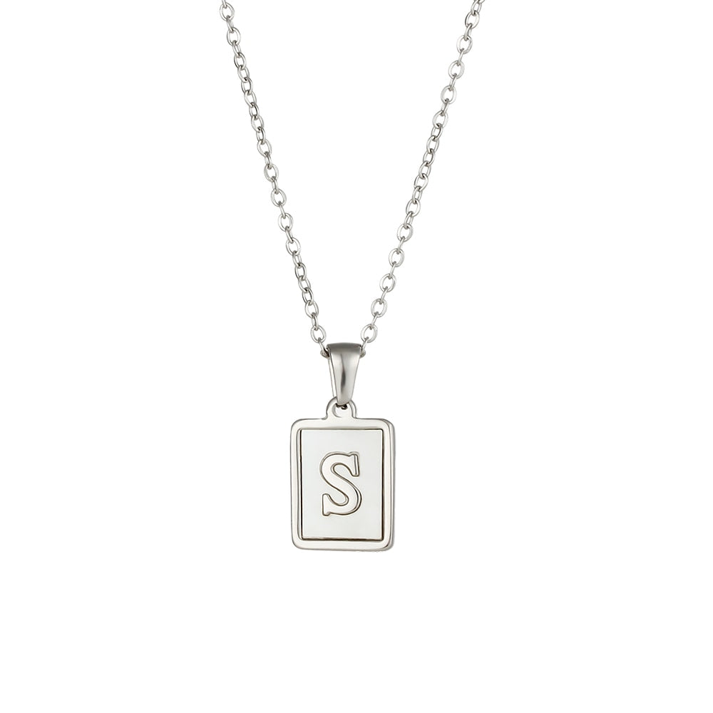 2021 Trend 18K Golden Chain Necklaces Male Square Natural Shell Initial Letters Pendant Stainless Steel Jewelry for Women Gifts