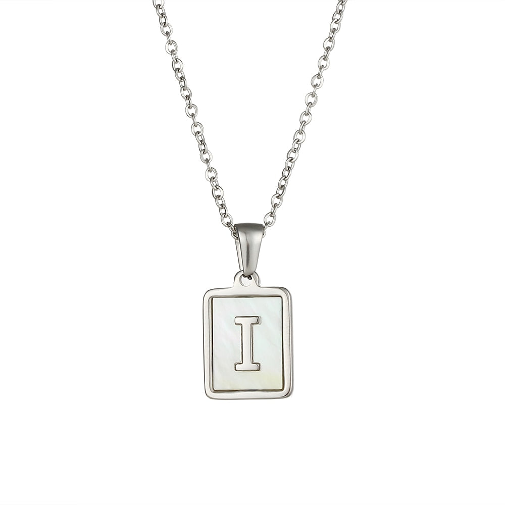 2021 Trend 18K Golden Chain Necklaces Male Square Natural Shell Initial Letters Pendant Stainless Steel Jewelry for Women Gifts