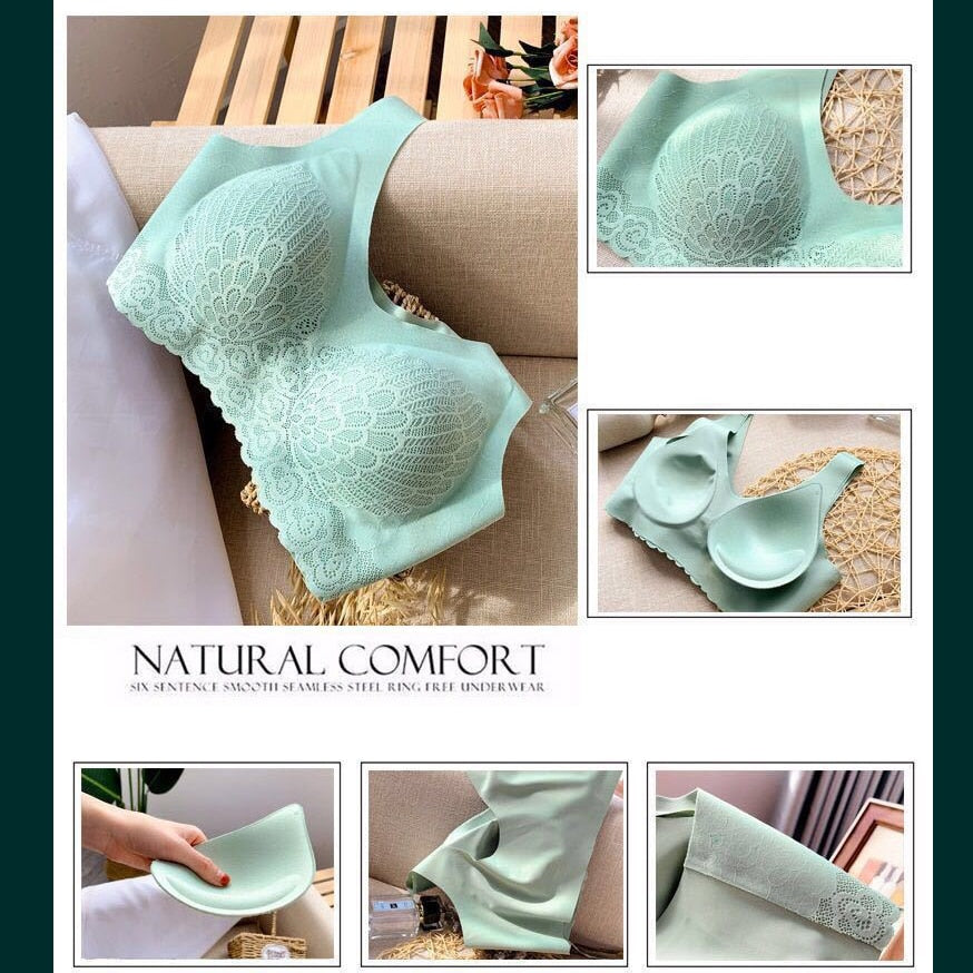 NEW Wire free Bra Comfortable and Seamless Women Lace Lingerie plus size Underwear Seamless Bras With Gathers Pad Bra Bh
