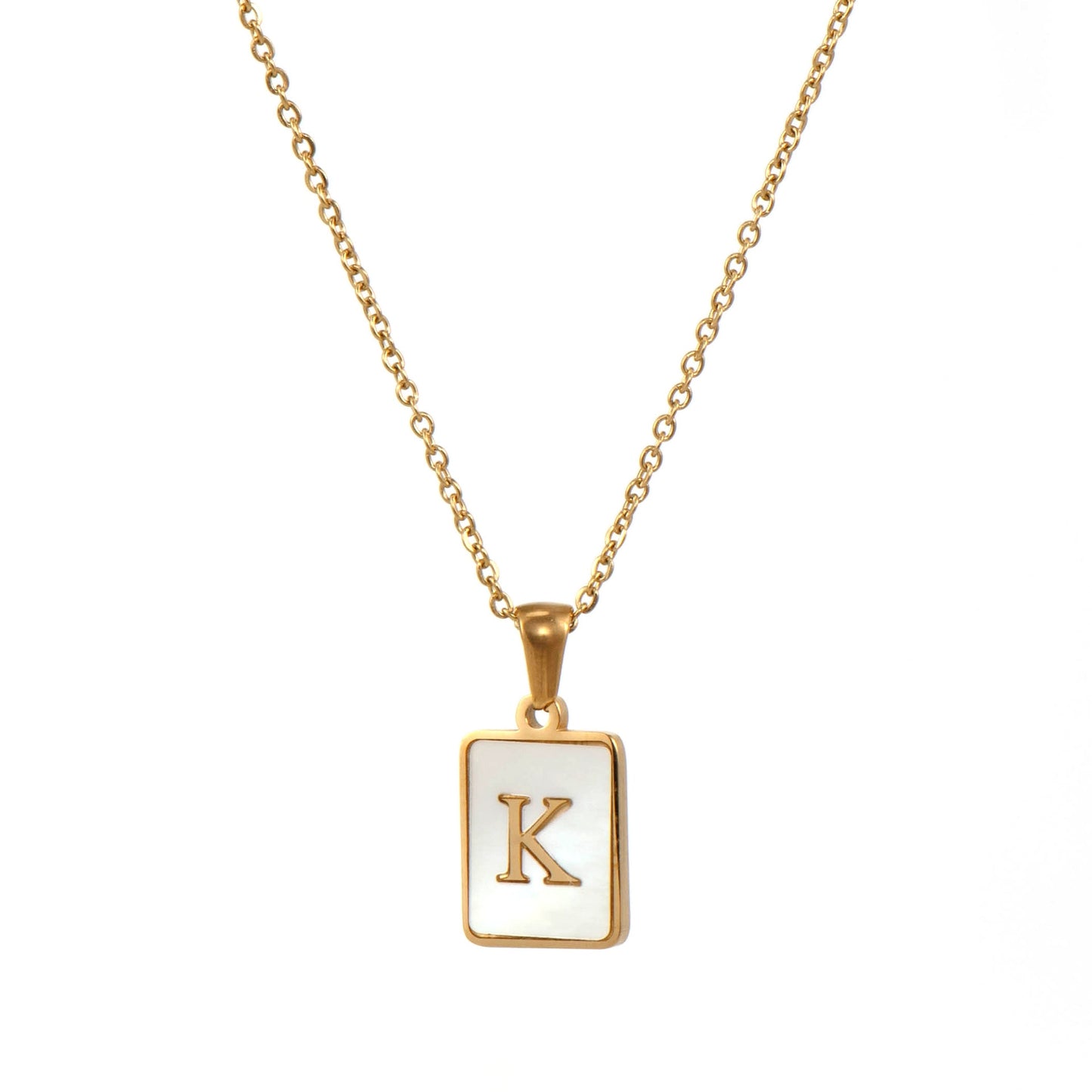 2021 Trend 18K Golden Chain Necklaces Male Square Natural Shell Initial Letters Pendant Stainless Steel Jewelry for Women Gifts