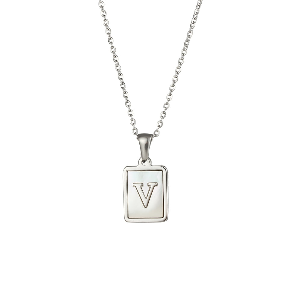 2021 Trend 18K Golden Chain Necklaces Male Square Natural Shell Initial Letters Pendant Stainless Steel Jewelry for Women Gifts