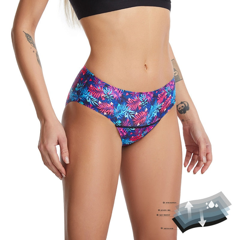 Women's Seamless Ice Silk Underwear Menstrual Period Brief High-Cut Bikinis Menstrual Leak Proof Underwear for Women Bikini