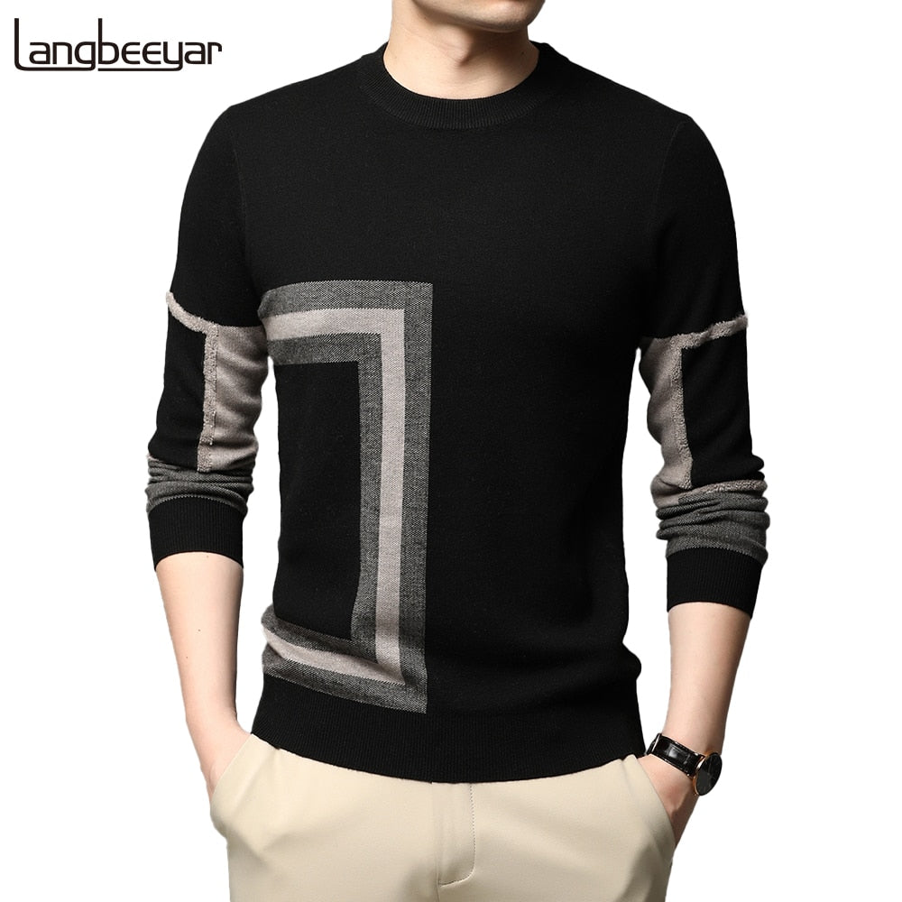 2022 New Fashion High End Designer Brand Mens Knit Black Wool Pullover Sweater Crew Neck Autum Winter Casual Jumper Mens Clothes