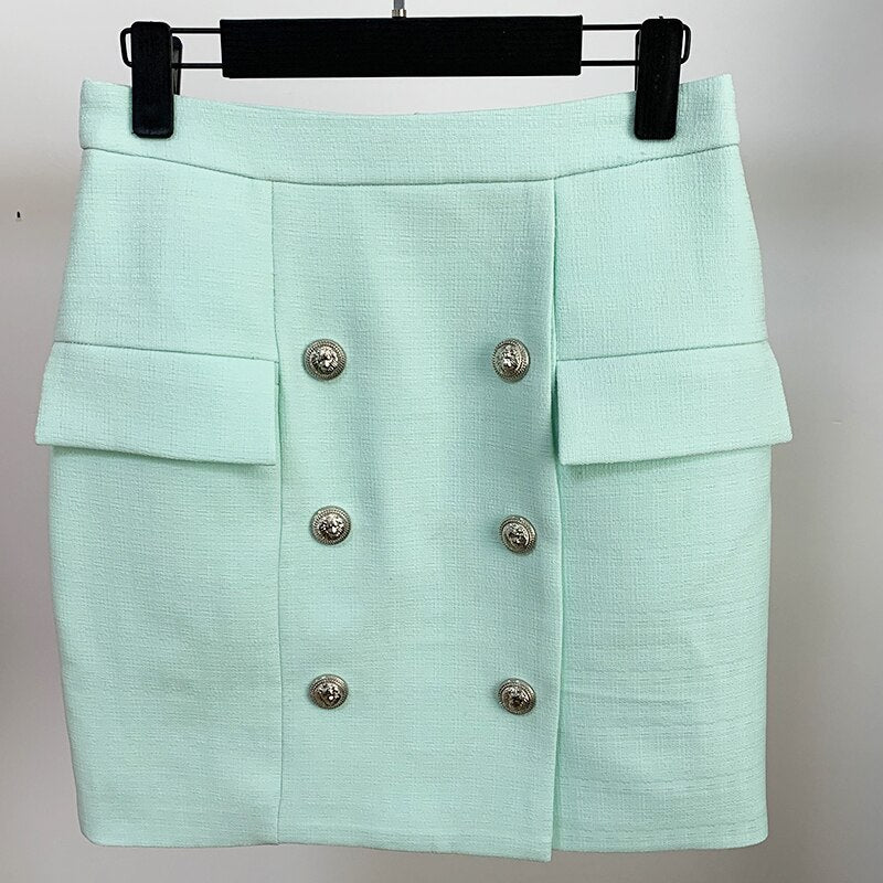 HIGH STREET 2022 Newest Designer Skirt Women's Lion Buttons Double Breasted Mini Skirt