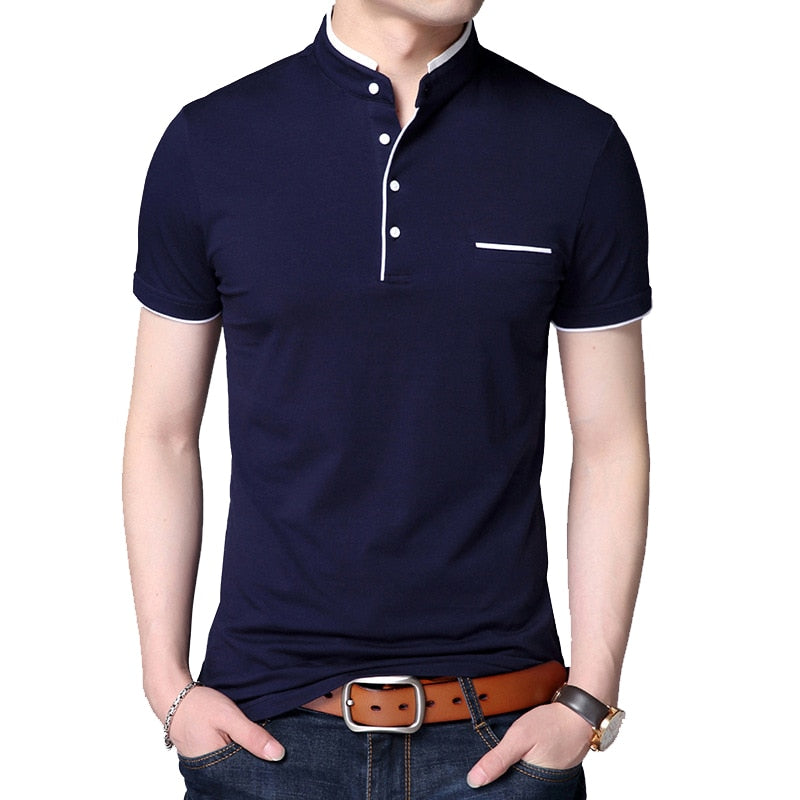 BROWON 2022 Fashion Men T-shirt Summer Short Sleeve T-shirt Stand Collar Solid Slim T-shirt Men Cotton Tops Tees Plus Size 5XL