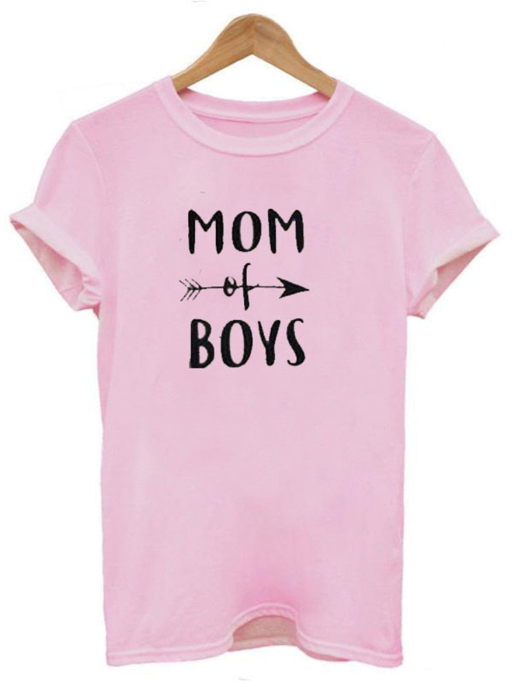 MOM OF BOYS Letter Print T Shirt Women Short Sleeve O Neck Loose Tshirt Ladies Summer Women Tee Shirt Tops Camisetas Mujer