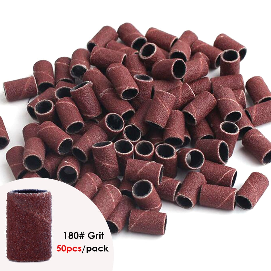 100/50pc Sanding Cap Bands For Electric Manicure Machine 180/120/80 Grit Nail Drill Grinding Bit Files Pedicure Tool Set BEND261