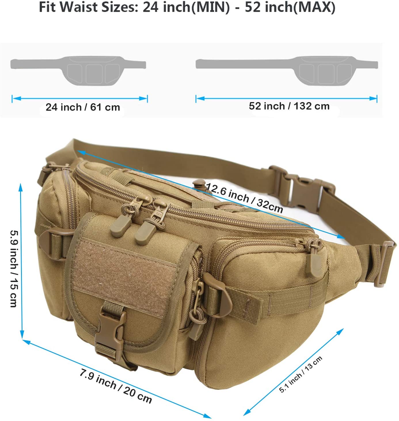 Military Fan Bag Tactical Waist Bag Sports Outdoor Large-Capacity Waterproof Riding Travel Running Multi-Function Chest Bag