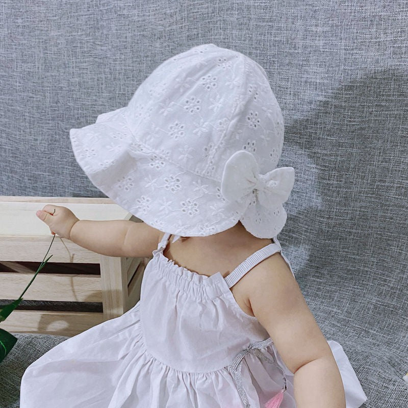 Cute Summer Baby Girl Bucket Hat Print Outdoor Bowknot Kids Girl Sun Hat Children Intant Toddler Panama Beach Cap