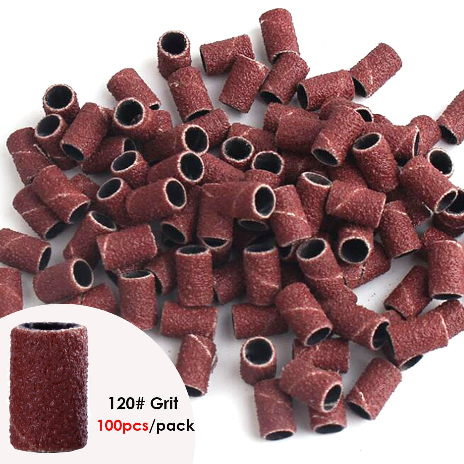 100/50pc Sanding Cap Bands For Electric Manicure Machine 180/120/80 Grit Nail Drill Grinding Bit Files Pedicure Tool Set BEND261
