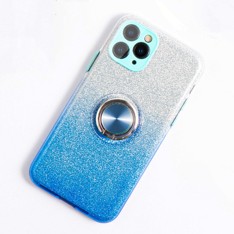 Bling Glitter Gradient Soft Case For iPhone 12 Pro Max 11 XS X XR 7 8 Plus SE 2020 Phone With Ring Holder Stand Cover Women Girl