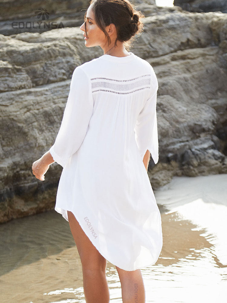 2022 Beach Cover up White Tunic Woman Bikini Cover-ups Bathing Suit Women Beachwear Swimsuit Cover up Sarong pareo plage Q833