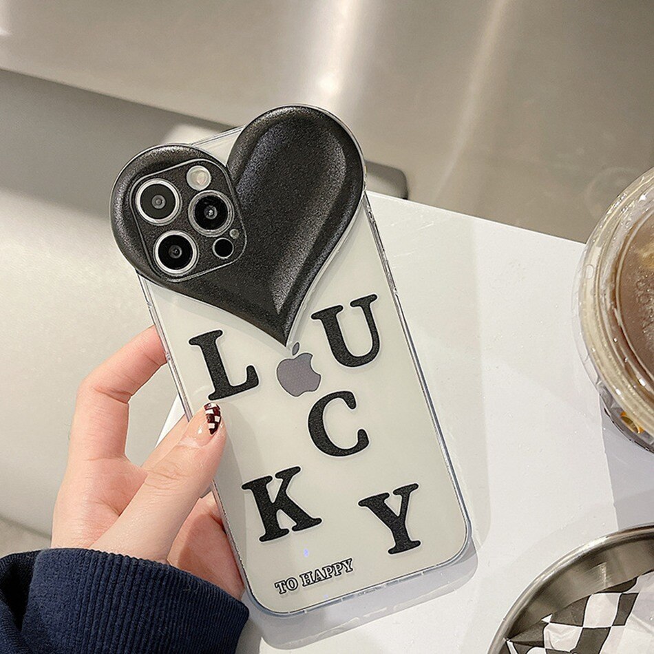 Lens Protection Phone Case For iPhone 13 12 Mini 11 Pro XS Max XR 8 7 Plus Love Heart Shape Cartoon Cute Bear Flower Soft Cover